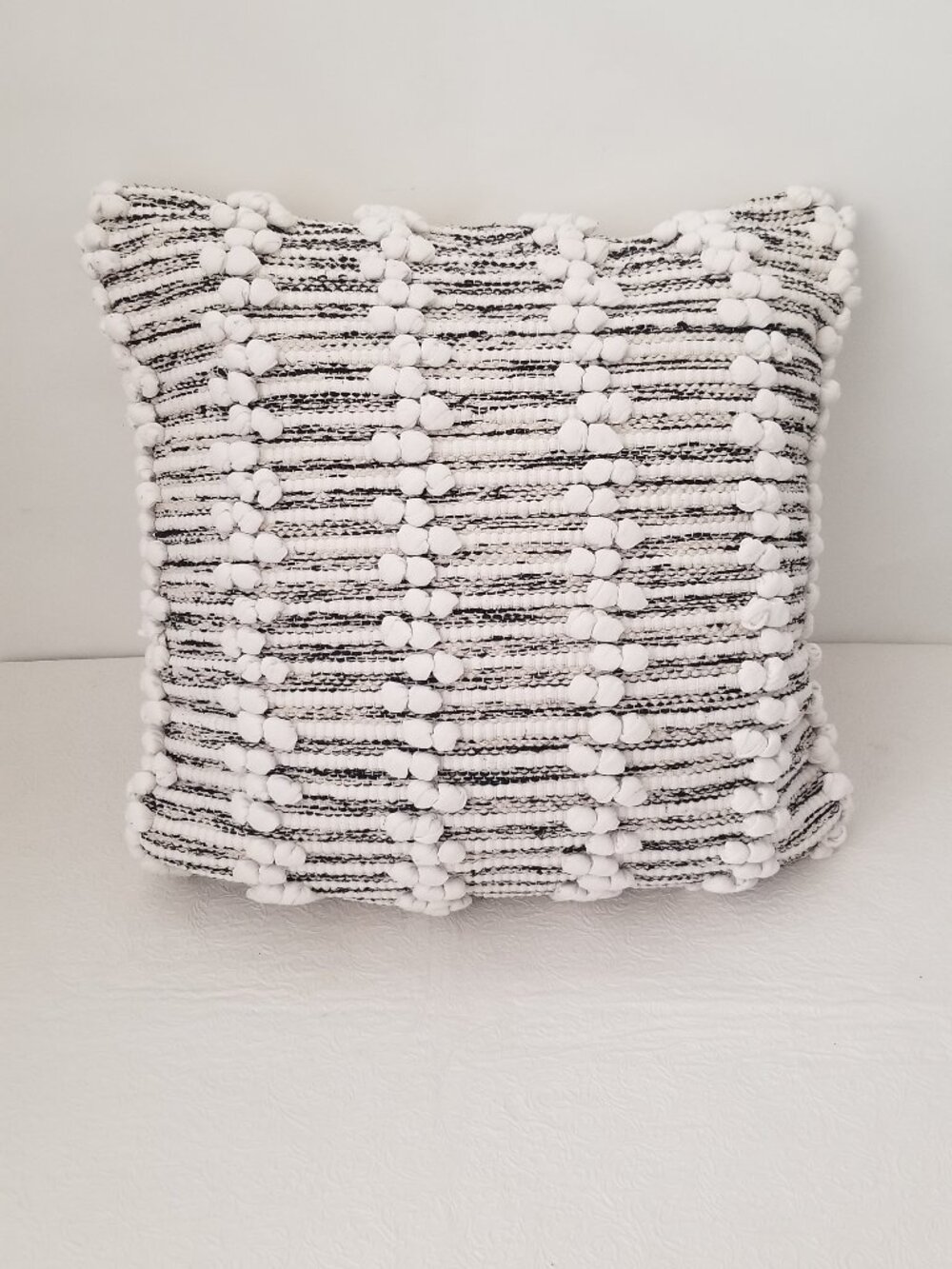 Urban86 20x20 Square Cotton Hobnail Boho Charcoal Ivory Decorative Throw Pillow